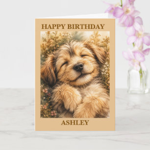 Verjaardagskaart voor slaperige puppy (unisex) kaart
