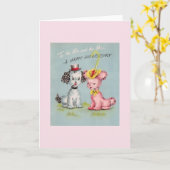 Verjaardagskaart voor trouwdag met vintage puppy kaart (Gele Bloem)