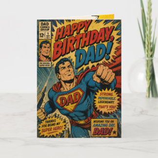 Verjaardagskaart voor vader met vintage superheld- kaart