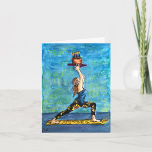 Verjaardagskaart voor yoga met een grappige woords kaart