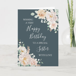 Verjaardagskaart voor zuster met vintage bloemen bedankkaart