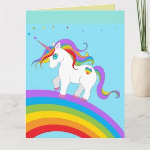 VERJAARDAGSKAARTEN MET EENHOORN REGENBOOG MEISJES KAART