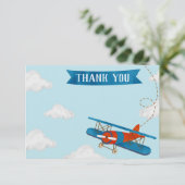 Verjaardagskaartjes bedanken vliegtuigfeestje kaart (Staand voorkant)