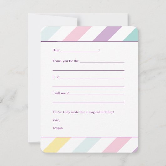 Verjaardagskaartjes bedankt voor eenhoorn regenboo (Achterkant)