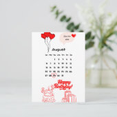 Verjaardagskalender briefkaarten Augustus maand (Staand voorkant)