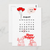Verjaardagskalender briefkaarten Augustus maand (Voorkant / Achterkant)