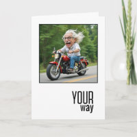 Verjaardagskarikatuur Oud Man op een motor