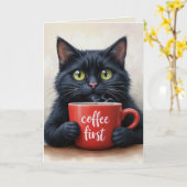 Verjaardagskat met koffie Mok Kaart (Gele Bloem)