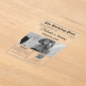 Verjaardagskrant Fun Zwart & Wit Foto Acryl Uitnodigingen (Laagn)