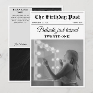 Verjaardagskrant Fun Zwart & Wit Foto Bedankkaart