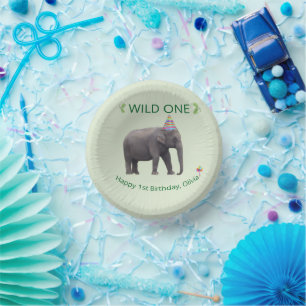 Verjaardagskunstwerk van een wilde olifant papieren kommen