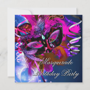 Verjaardagsmaskerade Feestmasker Blauw Roze Kaart