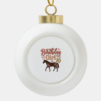 Verjaardagsmeisje 10 Paard Bloem Vector Design_1 Keramische Bal Ornament