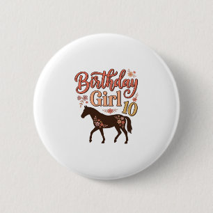 Verjaardagsmeisje 10 Paard Bloem Vector Design_1 Ronde Button 5,7 Cm