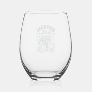 Verjaardagsmeisje 10 Zeeschildpad Vintage Gravure Wijnglas Zonder Voet