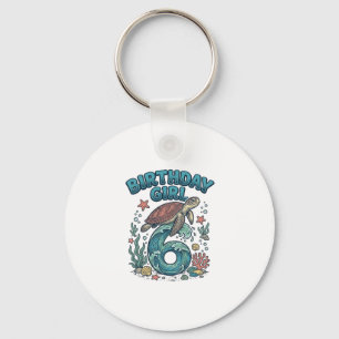 Verjaardagsmeisje 6 Zeeschildpad Vintage Feest Des Sleutelhanger