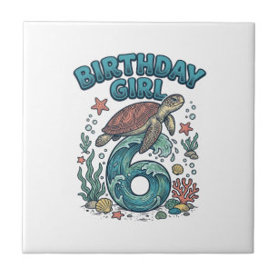 Verjaardagsmeisje 6 Zeeschildpad Vintage Feest Des Tegeltje