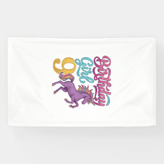 Verjaardagsmeisje 9 Eenhoorn Vintage Gravure Ontwe Spandoek