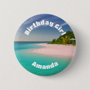 Verjaardagsmeisje Aquamarijn Oceaan Tropisch Stran Ronde Button 5,7 Cm
