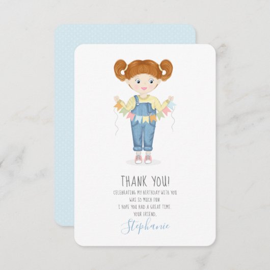 Verjaardagsmeisje in Overall Roodharige Kaart (Voorkant / Achterkant)