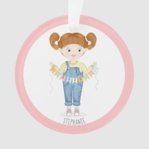 Verjaardagsmeisje in overall roodharige ornament