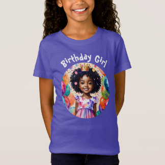 Verjaardagsmeisje met bruine huid prinses kunst t-shirt