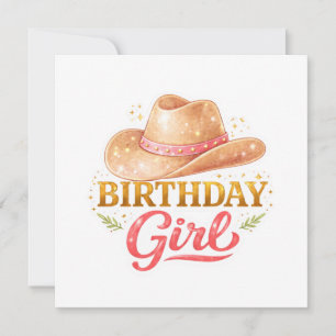 Verjaardagsmeisje Met Cowgirl Hoed Kaart