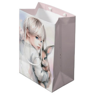 Verjaardagsmeisje met een konijn medium cadeauzakje