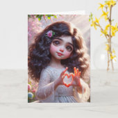 Verjaardagsmeisje met hartteken kaart (Gele Bloem)