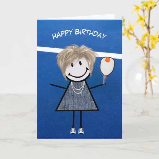 Verjaardagsmeisje met pickleball paddle en bal kaart (Gele Bloem)