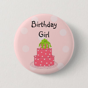 Verjaardagsmeisje - Roze Cake Ronde Button 5,7 Cm