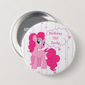 Verjaardagsmeisje roze Pony Button (Voorkant /achterkant)