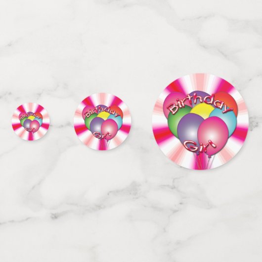 Verjaardagsmeisje roze werveling met ballonnen confetti (Achterkanten)