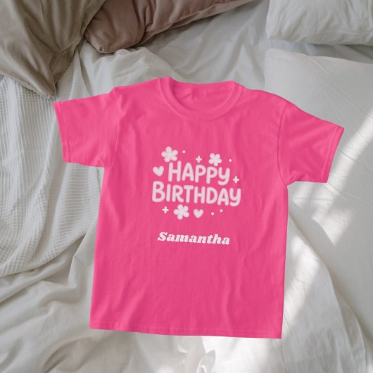 Verjaardagsmeisje roze wit t-shirt