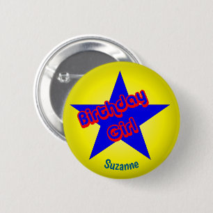 Verjaardagsmeisje Schattig Gepersonaliseerd Ronde Button 5,7 Cm