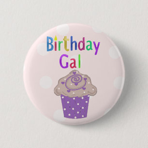 Verjaardagsmeisje Stippen Taartje Ronde Button 5,7 Cm