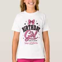 Verjaardagsmeisje tiener T-shirt met roze strik gr