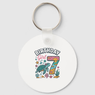 Verjaardagsmeisje Zeeschildpad 7e Verjaardag Vecto Sleutelhanger