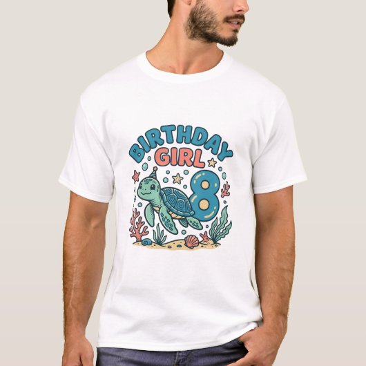 Verjaardagsmeisje Zeeschildpad 8e Verjaardag Shirt (Voorkant)