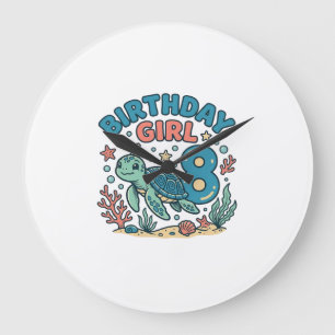 Verjaardagsmeisje Zeeschildpad 8e Verjaardag Shirt Grote Klok