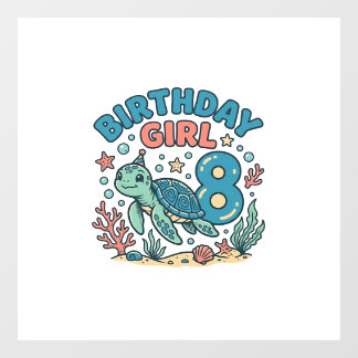 Verjaardagsmeisje Zeeschildpad 8e Verjaardag Shirt Raamsticker