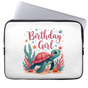 Verjaardagsmeisje Zeeschildpad Thema Verjaardagsfe Laptop Sleeve