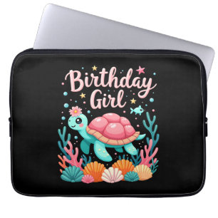 Verjaardagsmeisje Zeeschildpad Thema Verjaardagsfe Laptop Sleeve