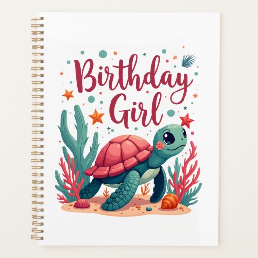 Verjaardagsmeisje Zeeschildpad Thema Verjaardagsfe Planner (Voorkant)