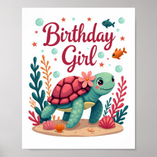 Verjaardagsmeisje Zeeschildpad Thema Verjaardagsfe Poster