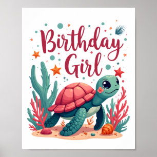 Verjaardagsmeisje Zeeschildpad Thema Verjaardagsfe Poster