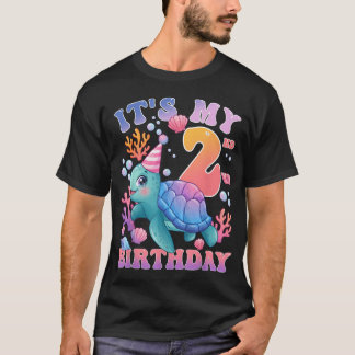Verjaardagsmeisjes 2e Zeeschildpad 2 Jaar Oud Ocea T-shirt