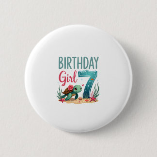 Verjaardagsmeisjes 7e Zeeschildpad 7 Jaar Oud Ocea Ronde Button 5,7 Cm