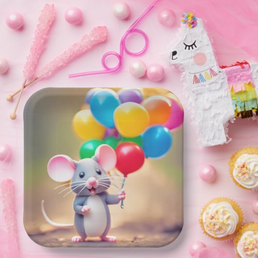Verjaardagsmuis met ballonnen papieren bordje (Feest)