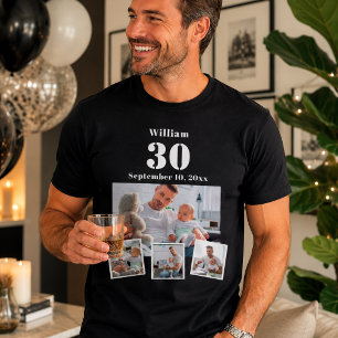 Verjaardagsnaam leeftijd foto collage t-shirt